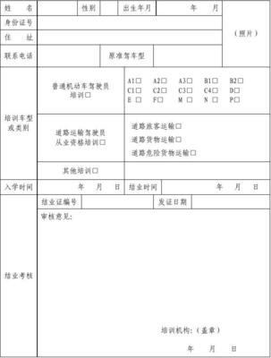 机动车驾驶员培训学员登记表